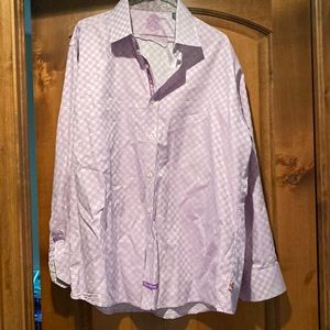 Purple and lavender checkered dress shirt.